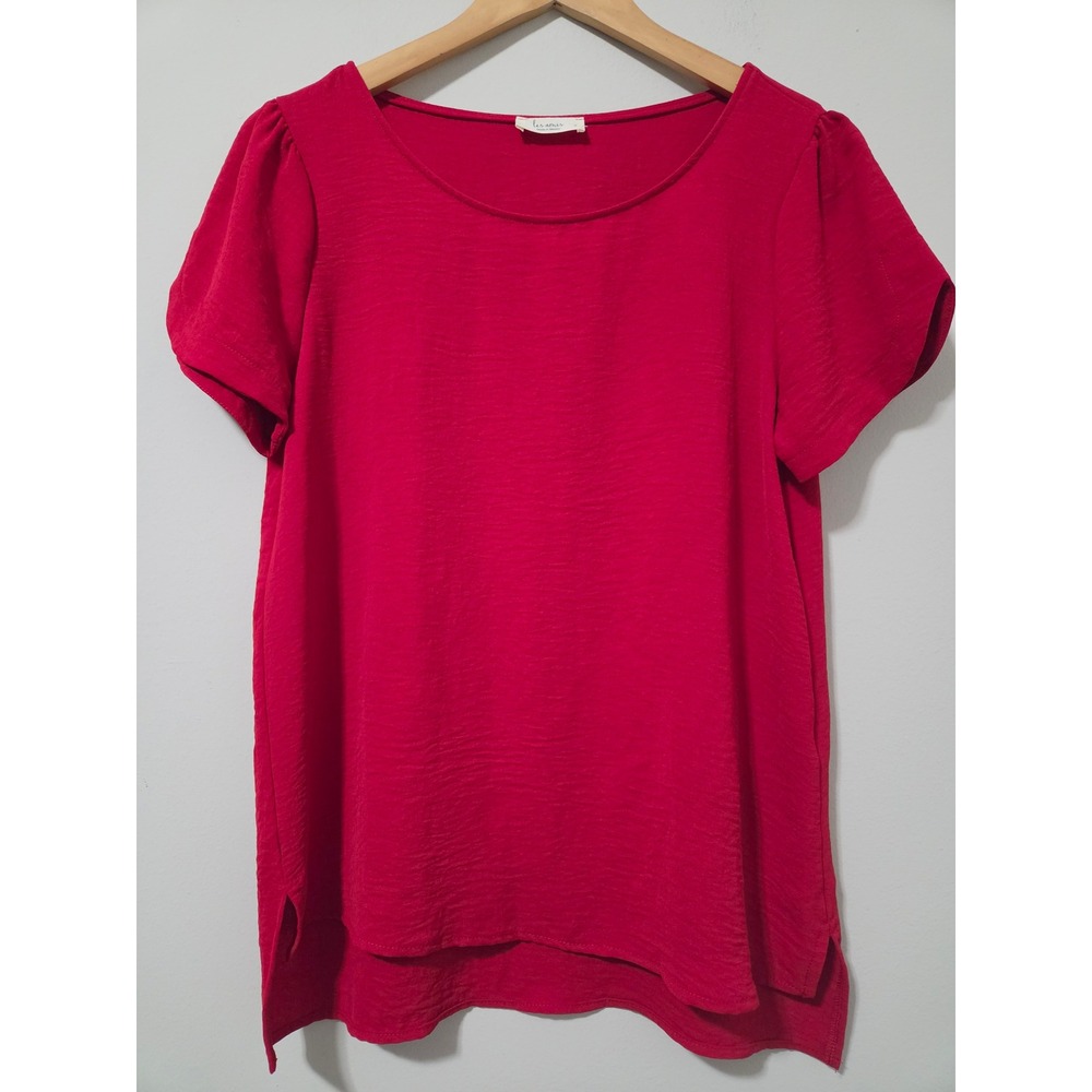 Les Amis Red Textured Puff Sleeve Scoop‎ Neck Blouse T1275 Womens Small
